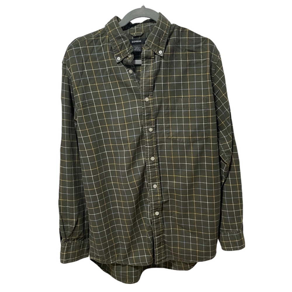 Express Men’s Soft Green Plaid Button Down | Size Medium
